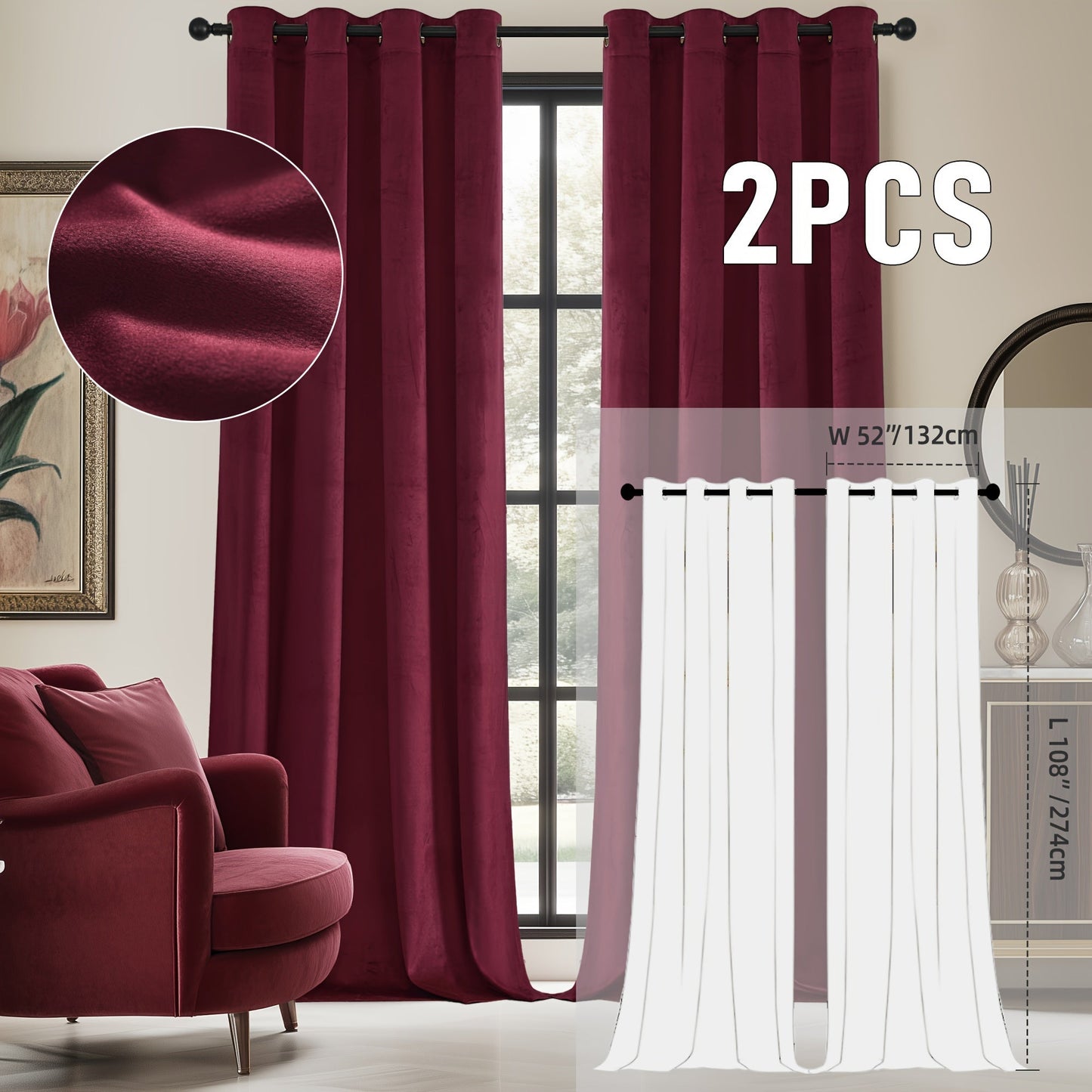 Velvet Room Darkening Curtains 2 Panels, Grommet Top Thermal Insulated Soundproof Blackout Curtains for Living Room Bedroom