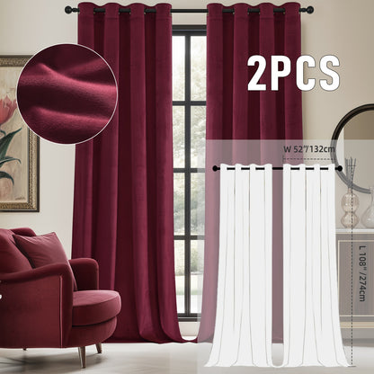 Velvet Room Darkening Curtains 2 Panels, Grommet Top Thermal Insulated Soundproof Blackout Curtains for Living Room Bedroom