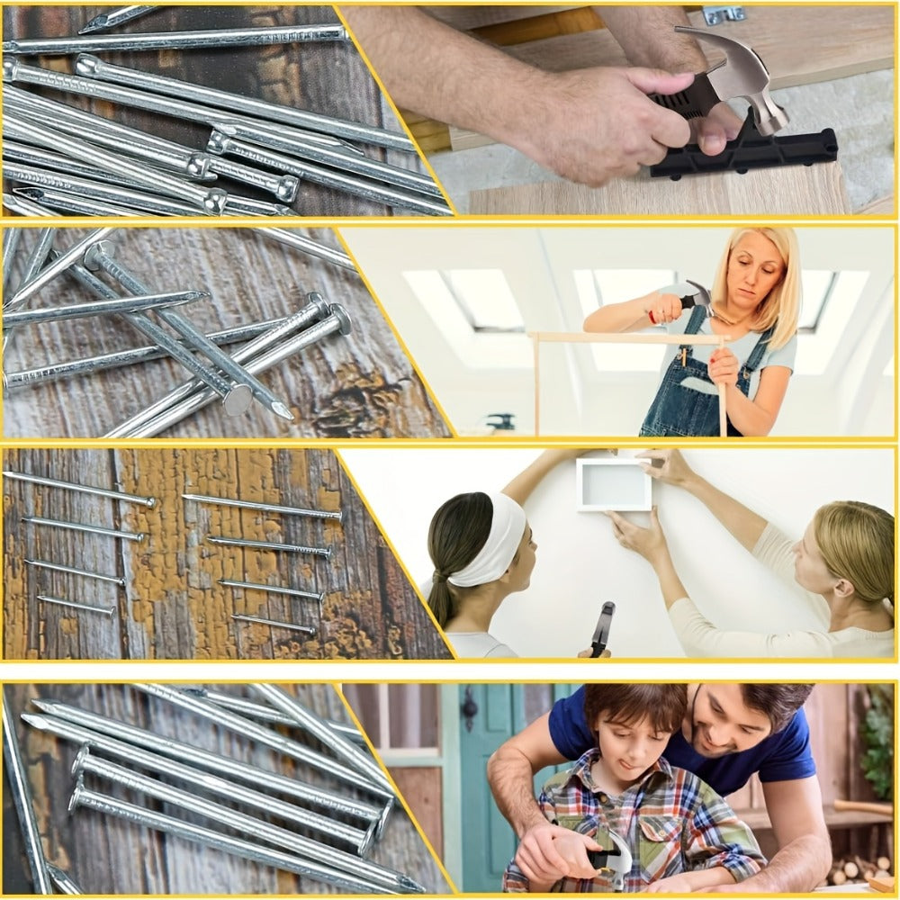 Claw Hammer & 700-Piece Nail Kit, 8oz or 16oz Forged Steel Magnetic Hammer with Galvanized Picture Hanging & Finishing Nails