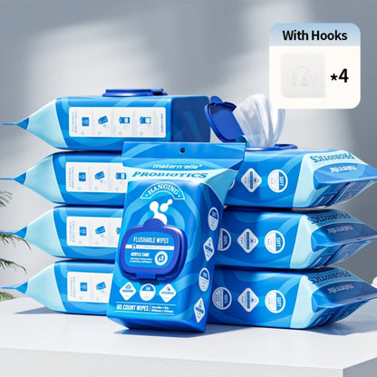 Flushable Wet Wipes with Probiotics, Plant-Based Fibers, Fragrance Free, Sewer Safe, & Thick Disposable Butt Wipes for Adults