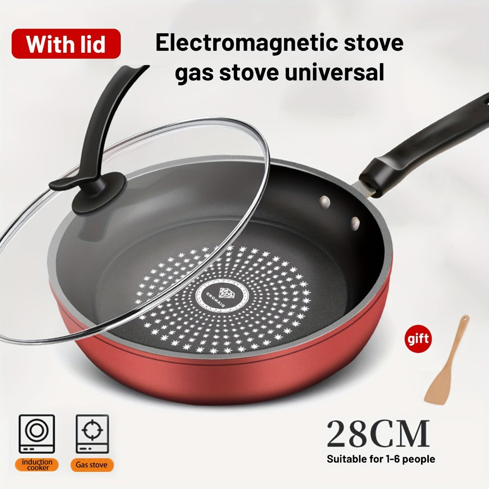 Nonstick Frying Pan with Lid 9.45 10.24 11.02 Inch Cast Iron Style Flat Bottom Skillet for Home Cooking, Dining and Outdoor Meals