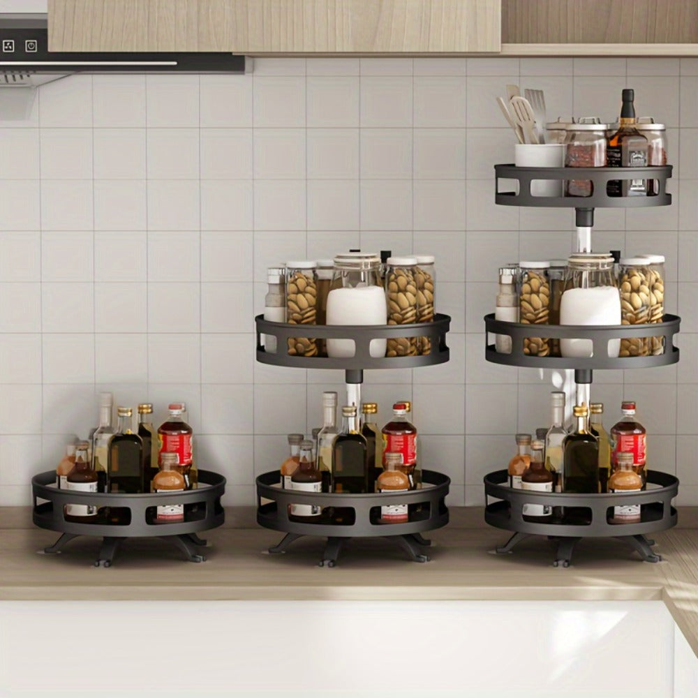 Rotating Spice Rack Kitchen Organizer with One, Two or Three Metal Tiers and 360-Degree Turntable Base