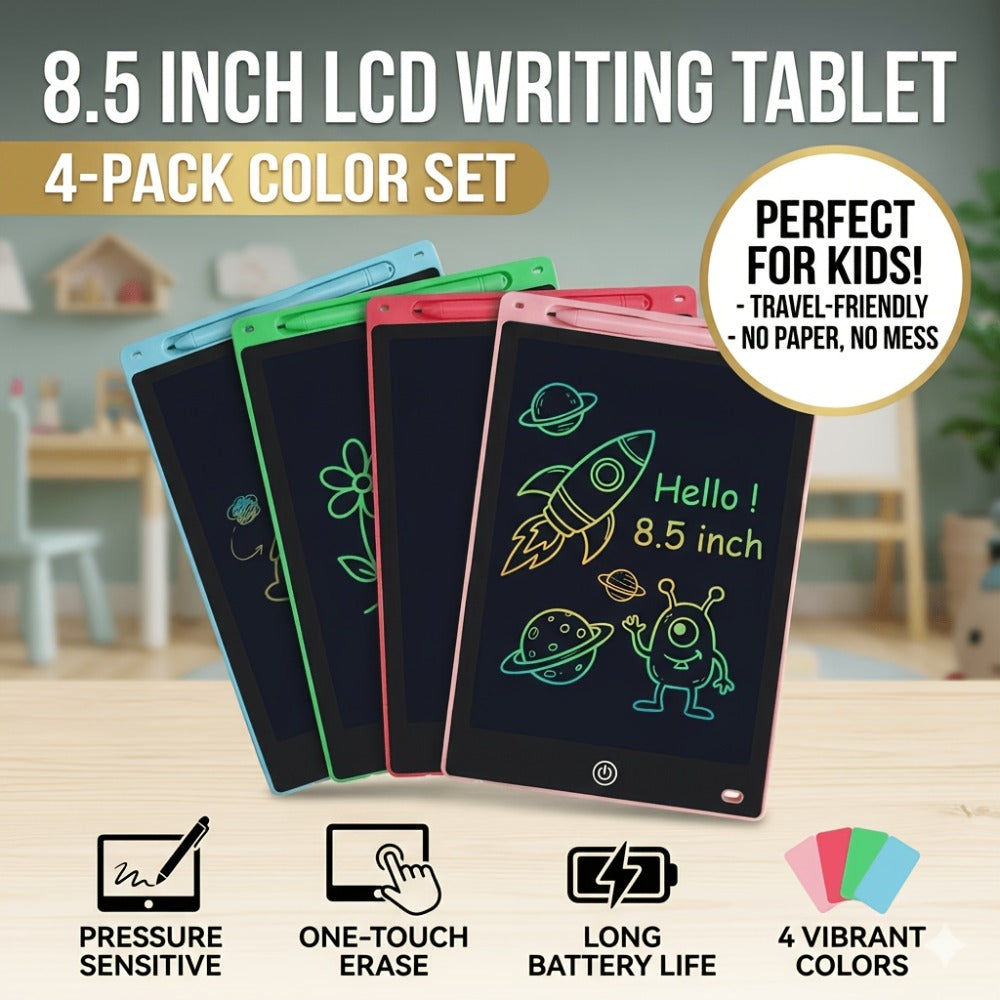 Four-Pack 8.5-Inch LCD Writing Tablets in Blue, Pink, Green and Red with Matching Styluses
