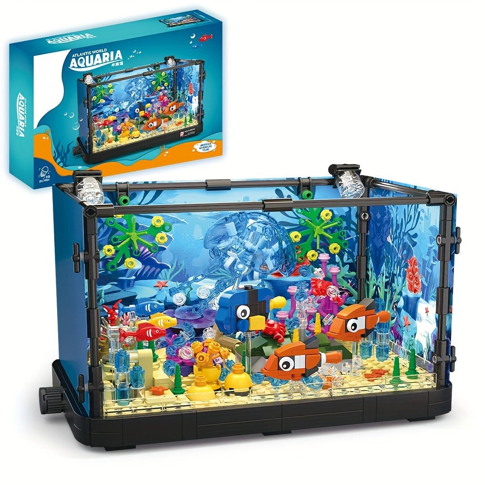 LED Aquarium Building Block Set, Fish Tank Marine Jellyfish Brick Model Kit with Glowing Light