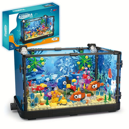 LED Aquarium Building Block Set, Fish Tank Marine Jellyfish Brick Model Kit with Glowing Light