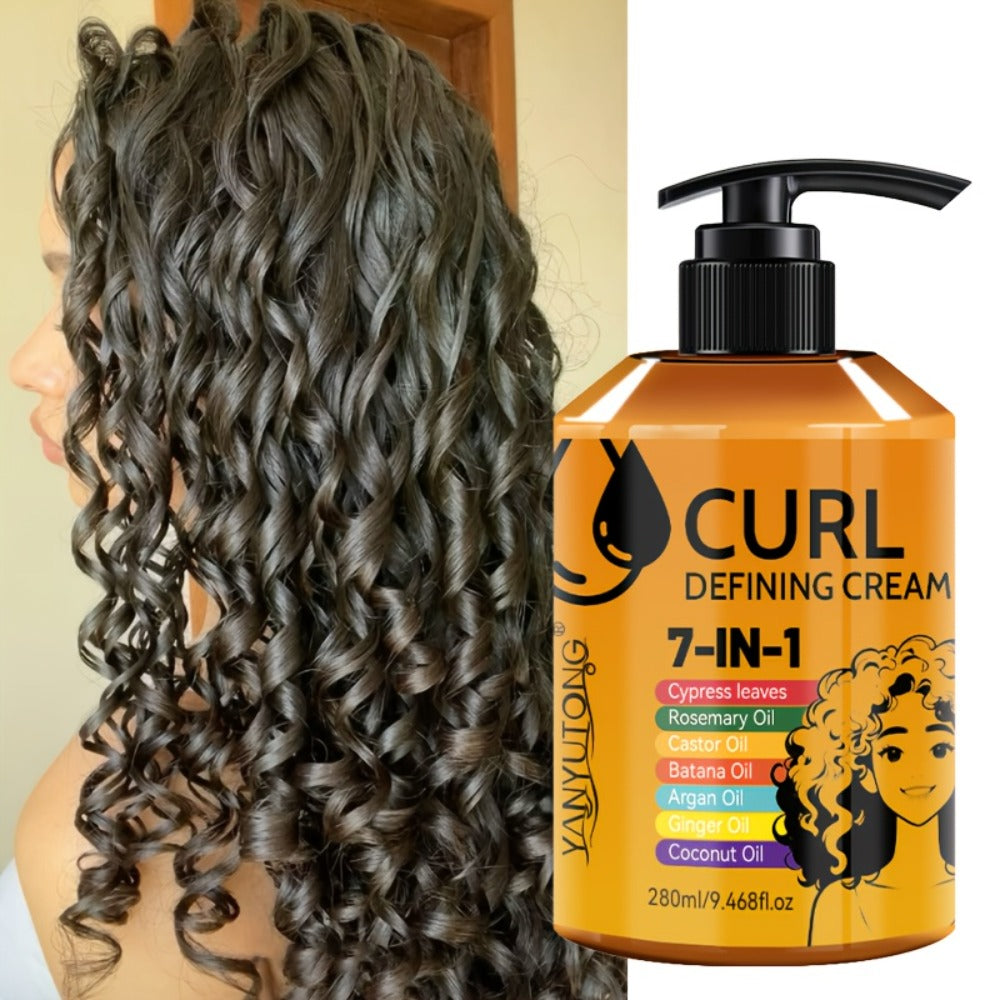 7-in-1 Moisturizing Curl Cream Anti-Frizz Flexible Hold Styling Cream for Wavy Curly Coily Hair – Non-Sticky Elasticity Curl Enhancer