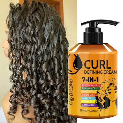 7-in-1 Moisturizing Curl Cream Anti-Frizz Flexible Hold Styling Cream for Wavy Curly Coily Hair – Non-Sticky Elasticity Curl Enhancer