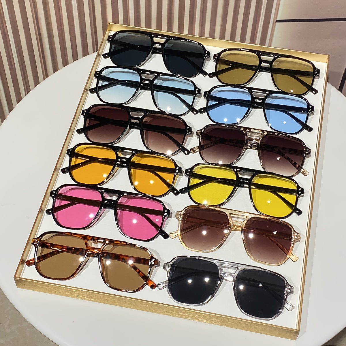 Oversized Round Novelty Glasses 12 Pack Multicolor Tortoiseshell – Double Frame Full Rim Plastic Eyewear Bulk Set for Party Prom Photo Shoot