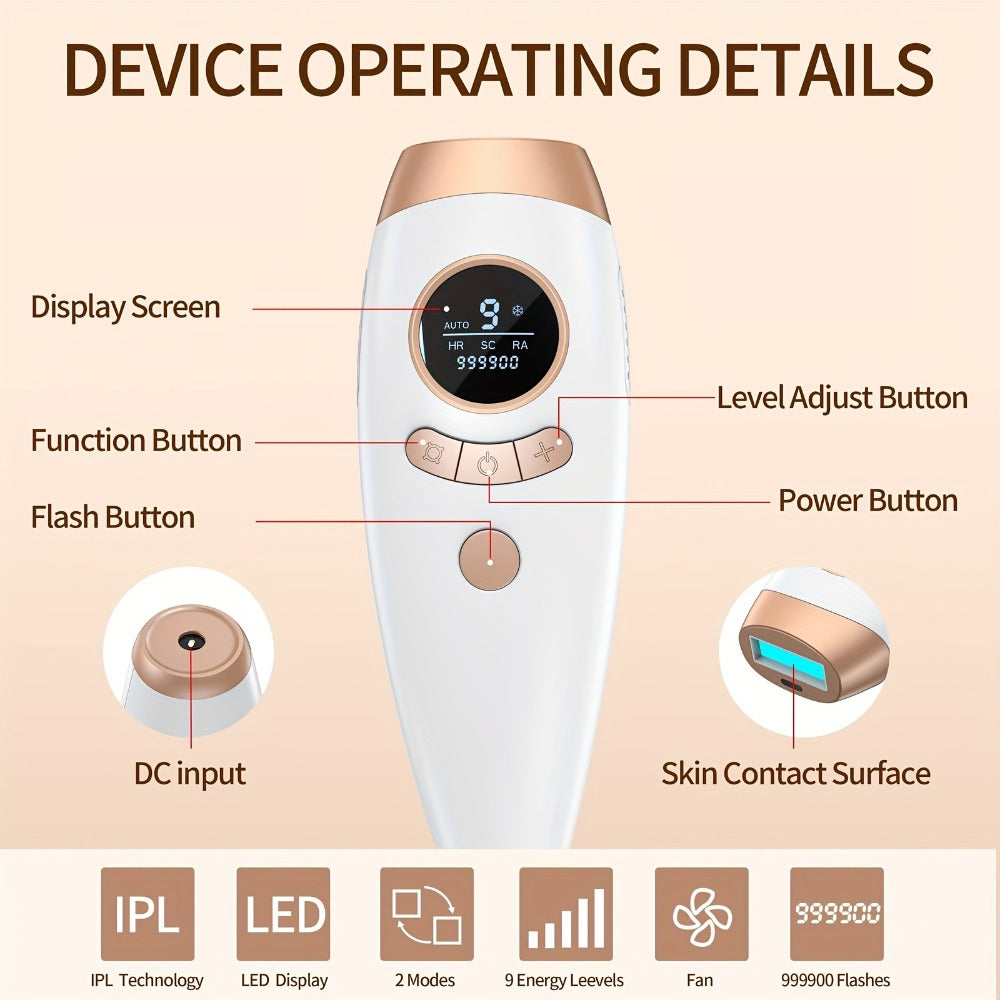 IPL Hair Removal Device for Women & Men 999, 900 Flashes – Permanent At-Home Hair Remover 9 Energy Levels Painless Full Body Legs Arms