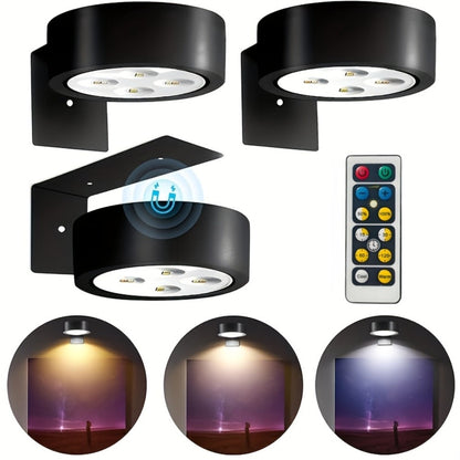 Battery Operated Picture Lights 3-Pack, Magnetic Painting Light with Remote & Timer, 3 Lighting Modes Dimmable Wireless Wall Puck Lights