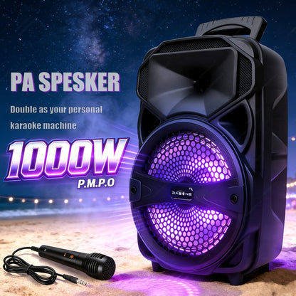 1000W Karaoke Machine with Wireless Bluetooth Party Speaker, 8-Inch Subwoofer, Loud Sound System