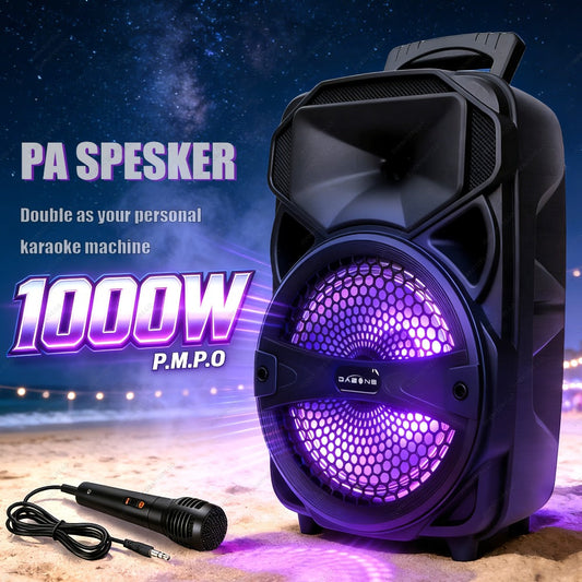 1000W Karaoke Machine with Wireless Bluetooth Party Speaker, 8-Inch Subwoofer, Loud Sound System
