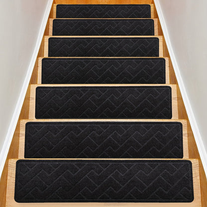 Stair Treads 15pcs 8"x30" Self-Adhesive Carpet Pads for Wooden Steps, Polyester Indoor Stair Mats for Safety