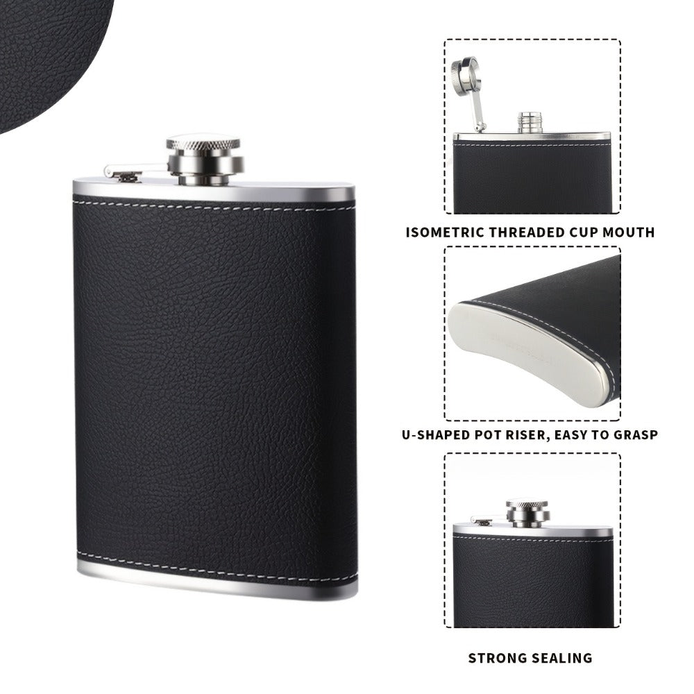 Stainless Steel Whiskey Flask Gift Set with Cup Filter & PU Leather Cover – 8.1oz + 3oz Dual Bottle Bar Gift for Men