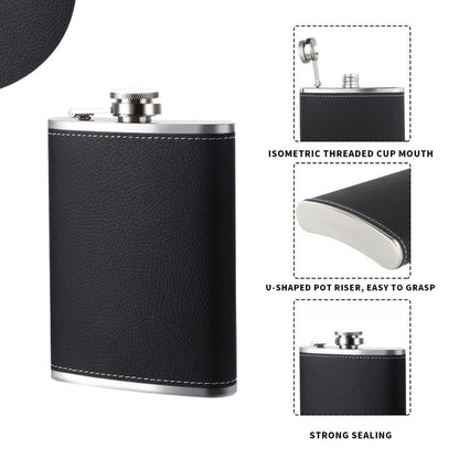Stainless Steel Whiskey Flask Gift Set with Cup Filter & PU Leather Cover – 8.1oz + 3oz Dual Bottle Bar Gift for Men