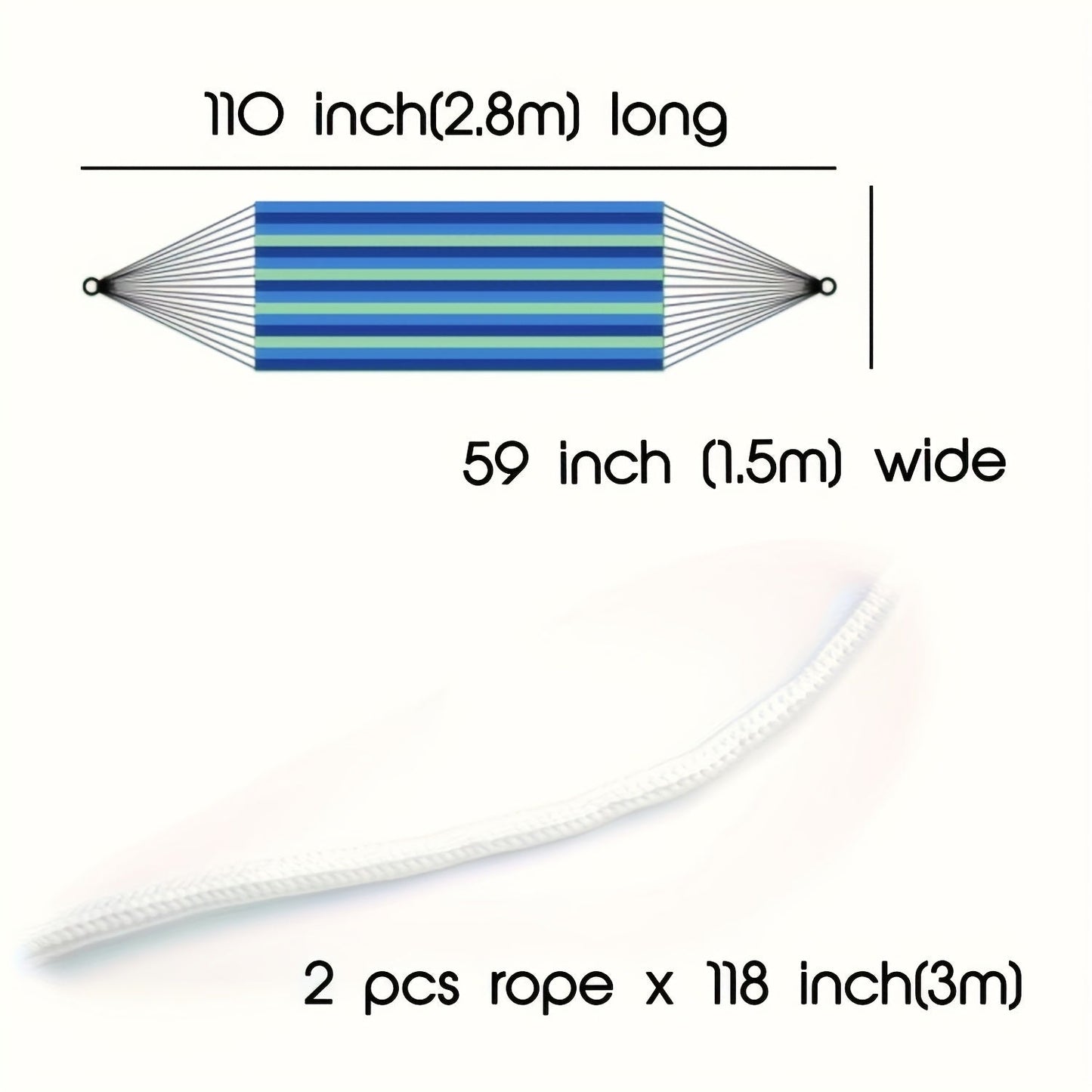 Woven Nylon-Style Hammock, 110 x 59 Inches with Two 118-Inch Ropes, Two D-Shaped Connectors and Carry Bag