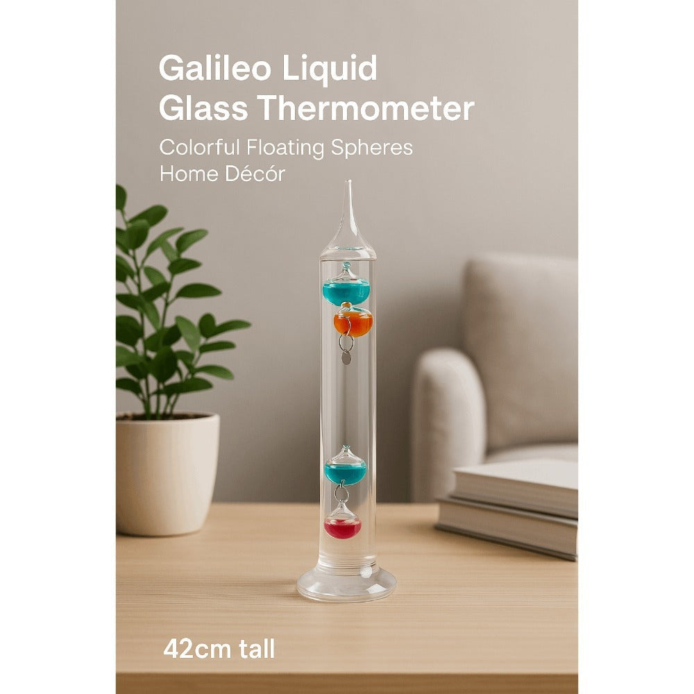 Galileo Thermometer Glass Multicolor Floating Spheres 9.5 Inch Decorative Temperature Display for Entryways, Bedrooms and Living Spaces