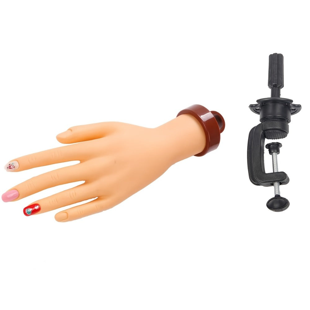 Bendable Nail Practice Hand with Stand – Reusable Mannequin Hand for Acrylic Gel Nail Training, Includes Fake Nail Tips & Nail Tools