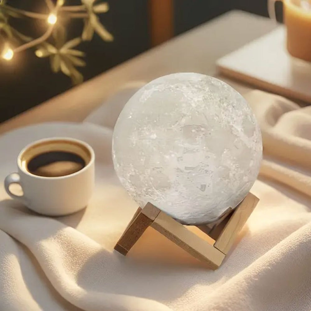Moon Lamp 16-Color RGBW LED Night Light – 3D Printed 6.1" Realistic Moon with Remote Control & Wooden Stand