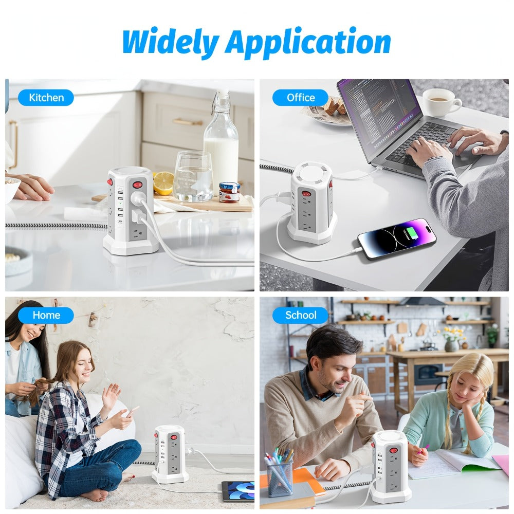 Power Strips with Surge Protection, Tower with 12–16 AC Outlets, 4 USB-A, PD 20W USB-C and 1500J Surge Protection for Home Office Charging