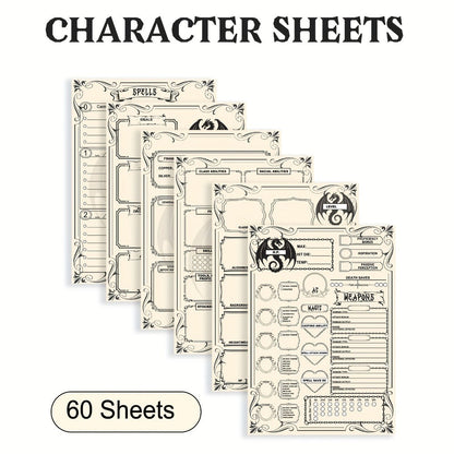 DnD 5e Character Sheet Set with Spell Tracker, A5 Player Journal for Dungeons & Dragons Campaigns