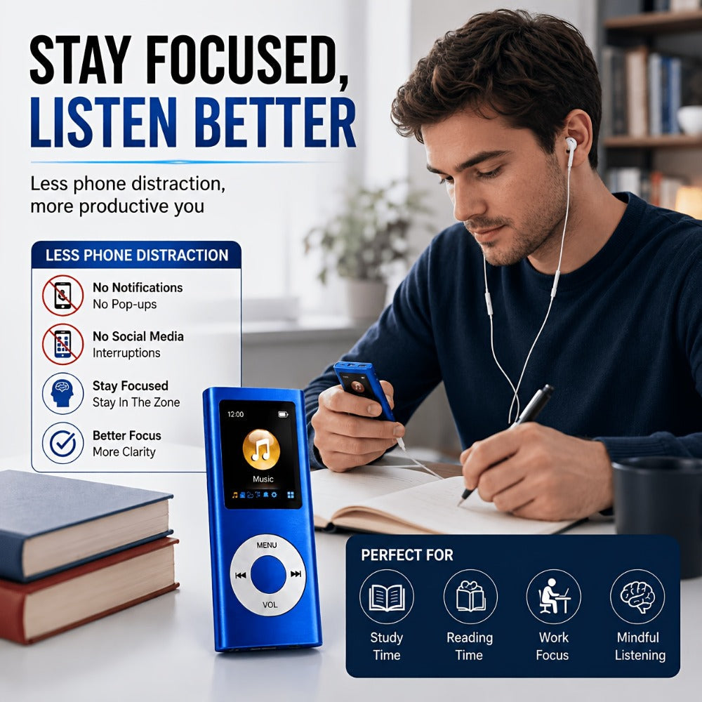 Aluminum-Alloy MP3 Player with 64GB Card Support, 1.8-Inch LCD, Earphones and Charging Cable in Red or Black