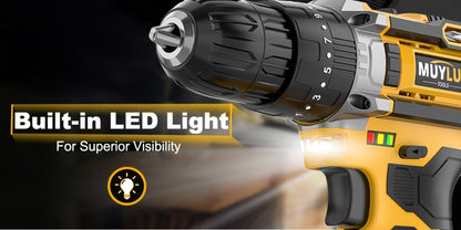 20V Cordless Drill Set Impact Power Drill 3/8 Inch Keyless Chuck 18+3 Clutch 45Nm Max Torque for Entryways, Bedrooms and Living Spaces
