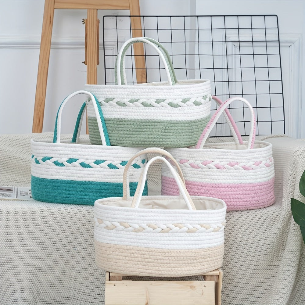 Oval Woven Rope Storage Basket, 14.17 x 9.06 x 6.69 Inches with Braided Handles and Divided Liner