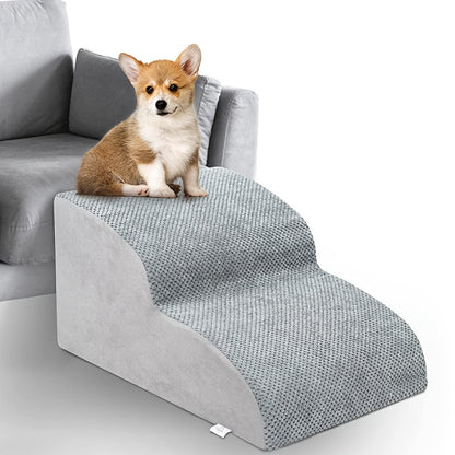 Dog Stairs for High Beds & Sofas – 2/3/4 Step Memory Foam Pet Steps with Non-Slip Bottom, Washable Cover & Textured Surface