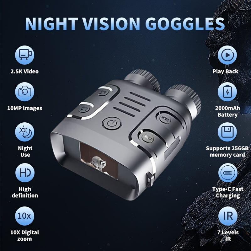Compact Digital Night Vision Binoculars in Green, Black or Yellow with 2.4-Inch Screen, 10X Zoom and Seven IR Levels