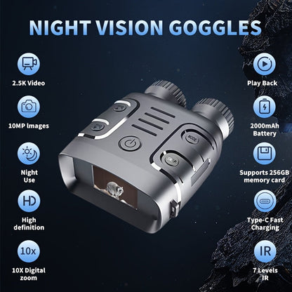 Compact Digital Night Vision Binoculars in Green, Black or Yellow with 2.4-Inch Screen, 10X Zoom and Seven IR Levels