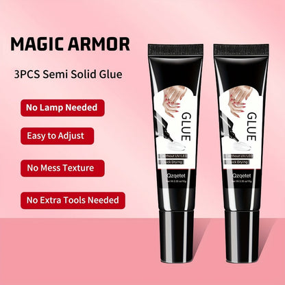 Semi-Solid Nail Glue Gel 3 Pack No UV Lamp Needed 10g Each – Extra Strong Anti-Drip Press On Nail Adhesive Quick Dry Long Lasting Waterproof