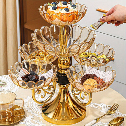 Crystal Rotating Fruit Plate Set 5-Tier – Luxury Round Multi-Layer Snack Candy Dish Bowl for Living Room Coffee Table Home Decor European