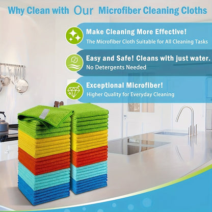 Microfiber Cleaning Cloths 50/60 Pack – Ultra-Soft Scratch-Free Towels for Car Detailing, Kitchen & Home, Quick-Dry Absorbent Lint-Free