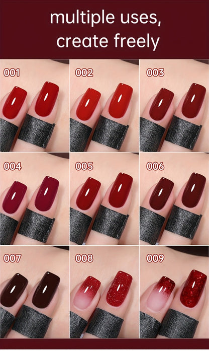 Gel Nail Polish Nine-Piece Ancola Red Solid Gel Set for Gradient and Ombre Nail Art in One Grid Case