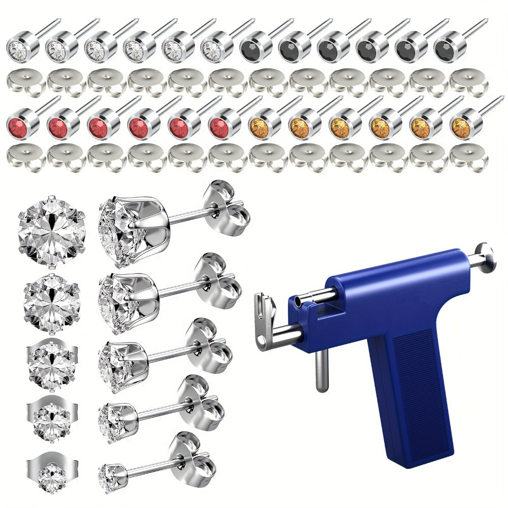 Ear Piercing Gun Kit Reusable Stainless Steel 24 Ear Studs 10 Cubic Zirconia CZ Fashion for Bath Time, Home Spa and Personal Care