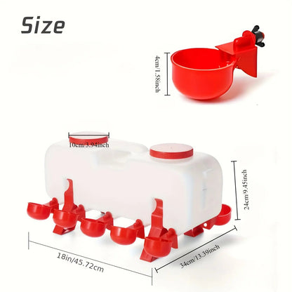 Chicken Waterer, 10 Cup Dual Row Stand Chick Duck Quail for Garden, Patio and Yard Use, with the Listed Configuration