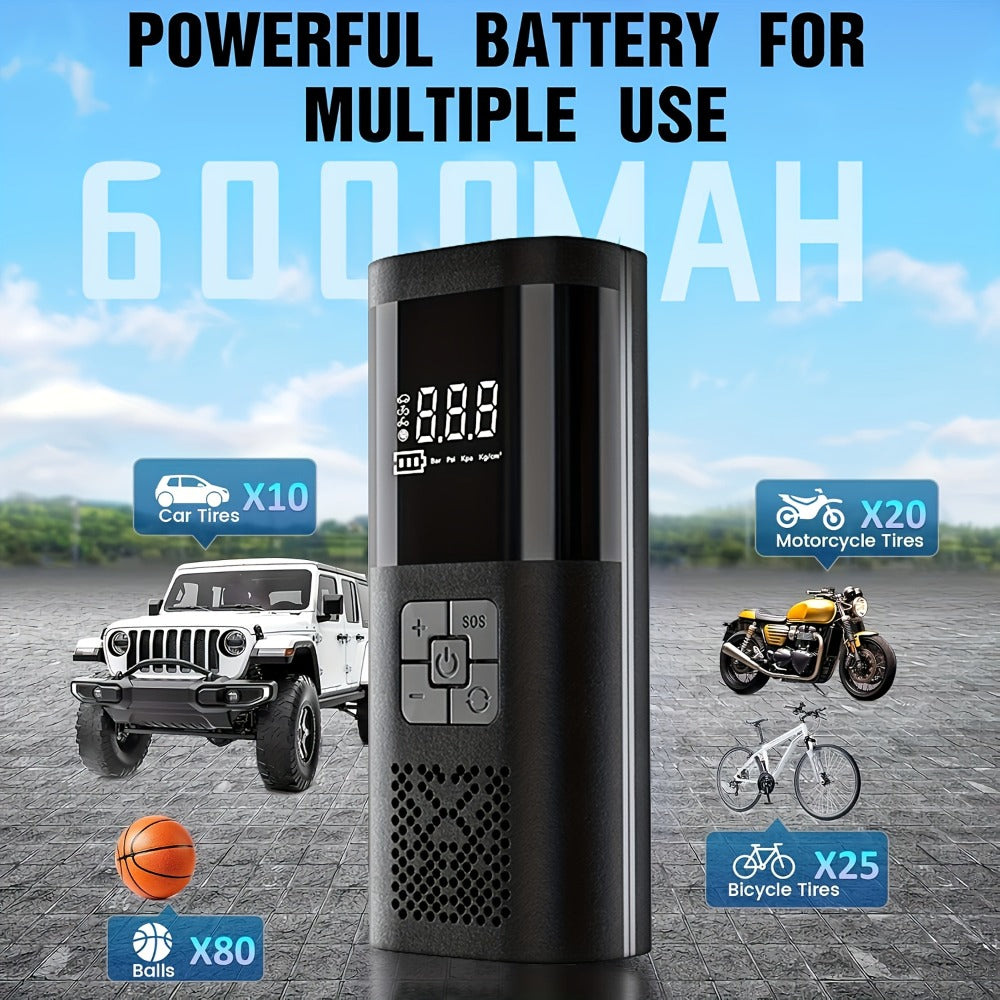Portable Tire Inflator Air Compressor 150PSI – Cordless Smart Air Pump with Digital Pressure Gauge, LCD Display, 3X Fast Inflation