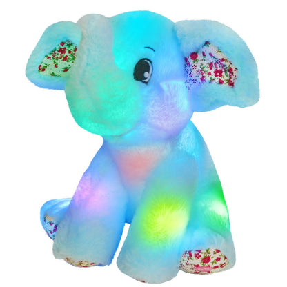Plush Toy Blue Elephant with LED Glow and Optional Lullaby Music for Soft Room Display and Gifting