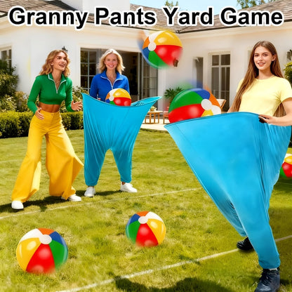 Inflatable Granny-Pants Yard Game Sets with One- or Two-Pants Options, 6 or 12 Balls and Pumps