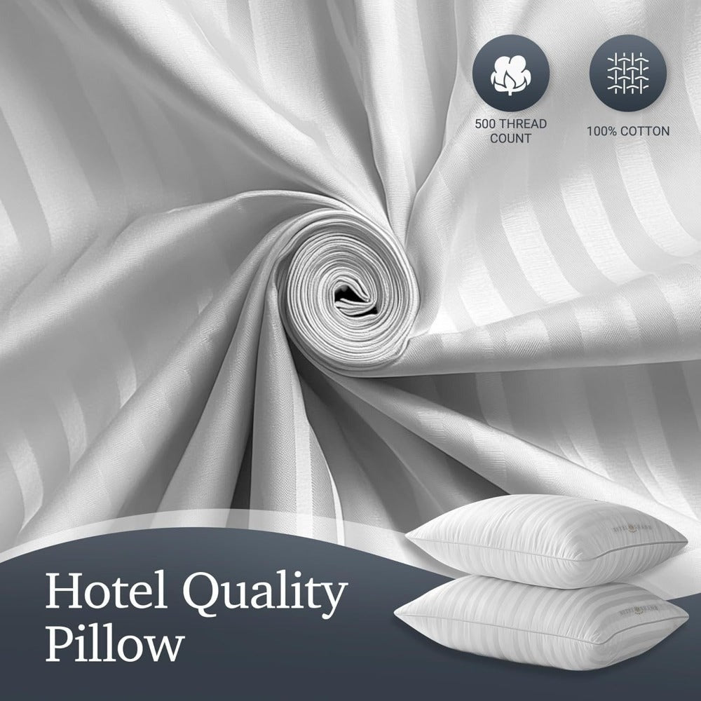 Hotel Collection Feather Down Bed Pillows Set of 2, 500 Thread Count 100% Cotton for Entryways, Bedrooms and Living Spaces