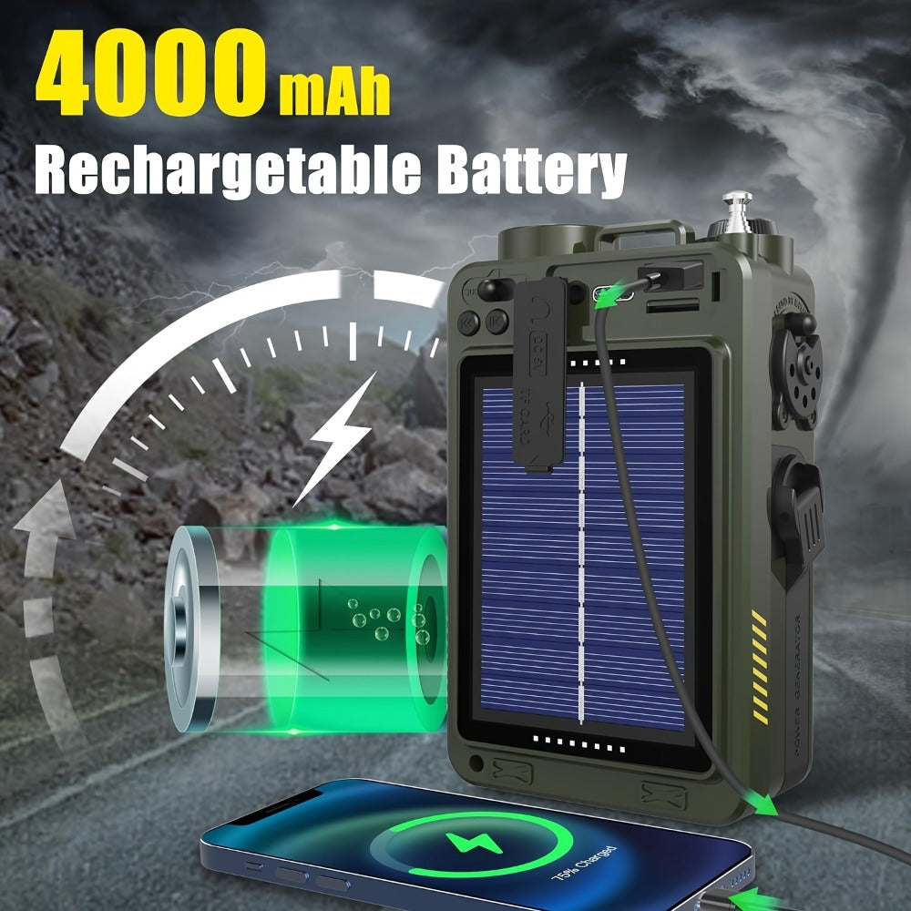 Digital Shortwave Emergency Radio 4000mAh Solar Hand Crank, AM/FM/SW/NOAA Weather Alert, 5W Speaker