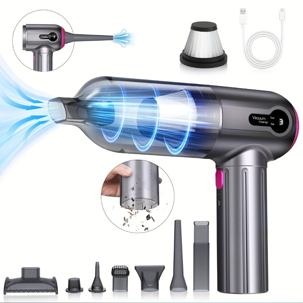 15, 000Pa Cordless Handheld Vacuum Cleaner with Brushless Motor, Clear Dust Cup, Blower and Pump Heads