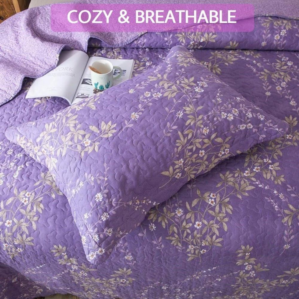 Floral Quilt Set Lightweight Bedspread Coverlet 2 or 3-Piece, All Season Hypoallergenic Breathable Paisley Patchwork Print Quilt for Bedroom