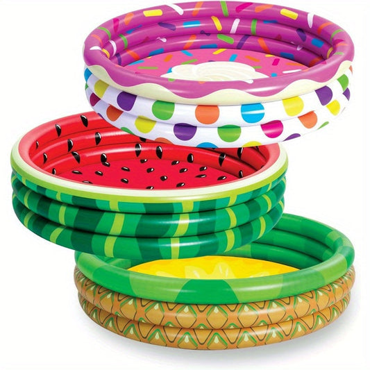 Kiddie Pool 3-Pack, 45 Inch Inflatable Swimming Pool for Kids with Fun Watermelon Pineapple Cupcake Designs