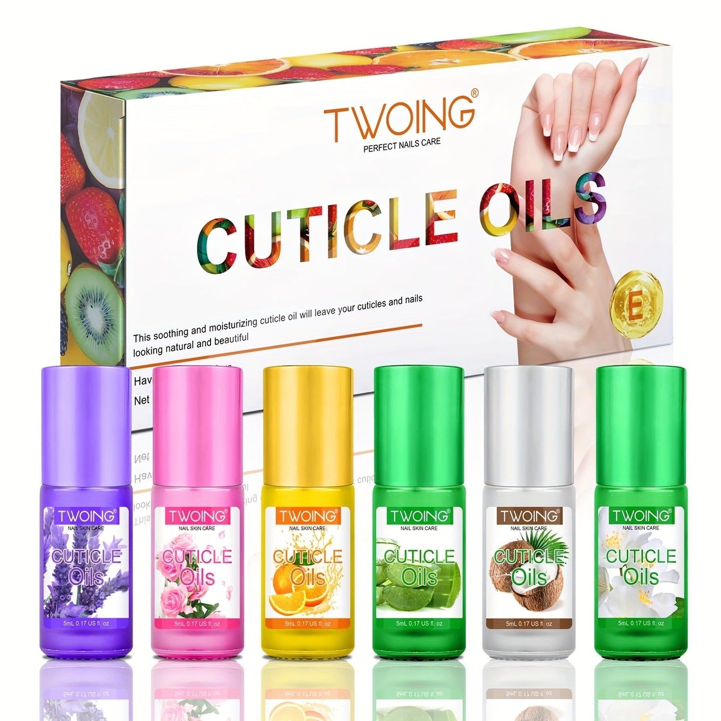 Cuticle Oil Set 6 Scents with Jojoba Oil Grape Seed Oil & Vitamin E – Paraben-Free Plant-Based Daily Nail Treatment for Dry Damaged Broken