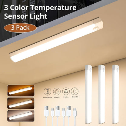 Motion Sensor Cabinet Light 3-Pack, 3-Color Temperature Dimmable Under Counter Closet Light