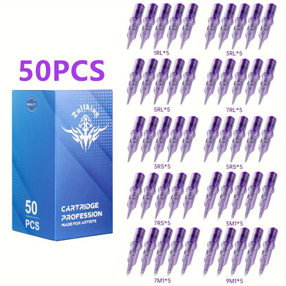 Tattoo Cartridge Needles 30 50pcs Purple RL RS RM M1 Mixed Sizes - Tuffking Disposable for Temporary Body Art, Festivals and Costumes