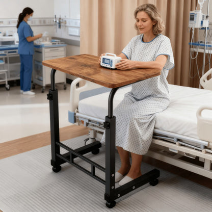 Adjustable Height Rolling Overbed Nursing Table 3-Layer Shelves Bedside Tray for Elderly for Entryways, Bedrooms and Living Spaces