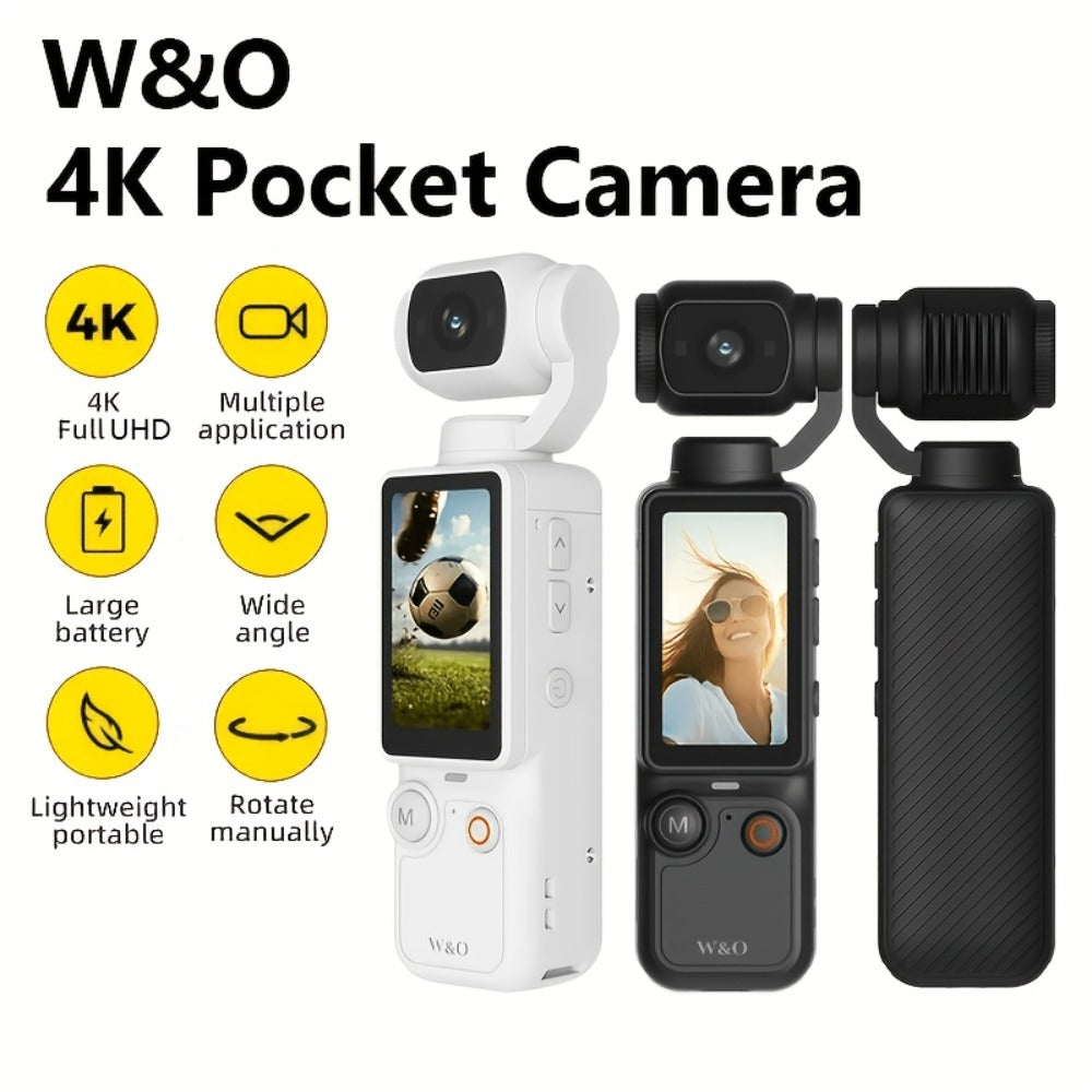 UHD Pocket Camera with 180° Rotating 1.9" Screen, 2000mAh Battery, Webcam Function, USB-C Charging, 32GB Memory Card Included